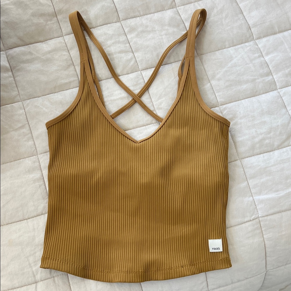 Vuori Ribbed Crossback Camisole in Mustard Brown